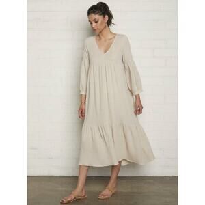 Rachel Pally Cecilia Dress Small Almond Cotton Gauze Long Sleeve Neutral Flowy